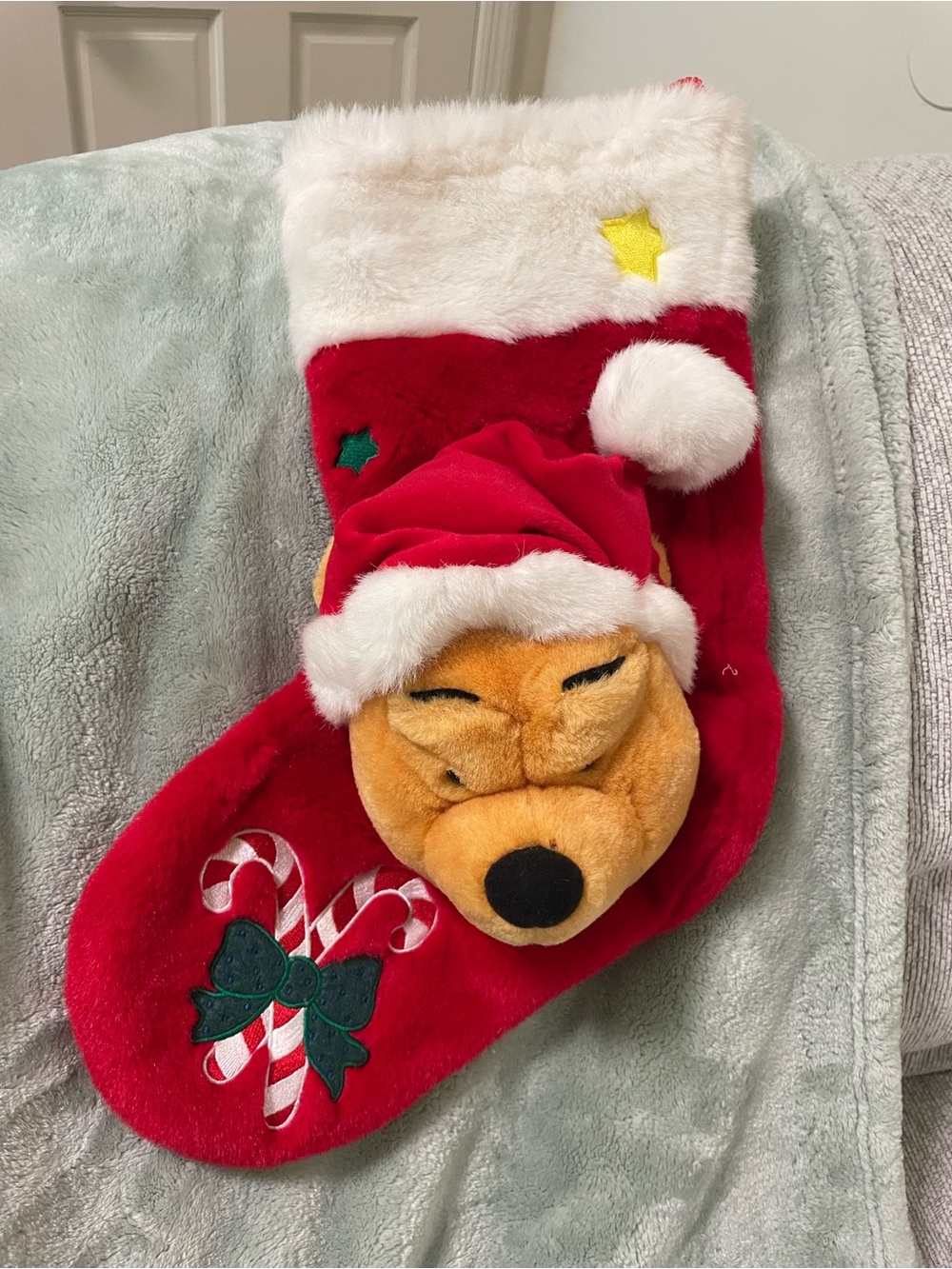 VINTAGE 1999 Winnie The Pooh Singing Christmas Stocking Plush 3D Disney Store